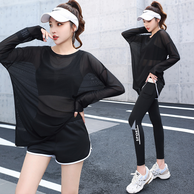 요가복 새로운 대형 풀메쉬 통기성 속건성 긴팔 피트니스복 헬스 러닝 및 에어로빅 스포츠복