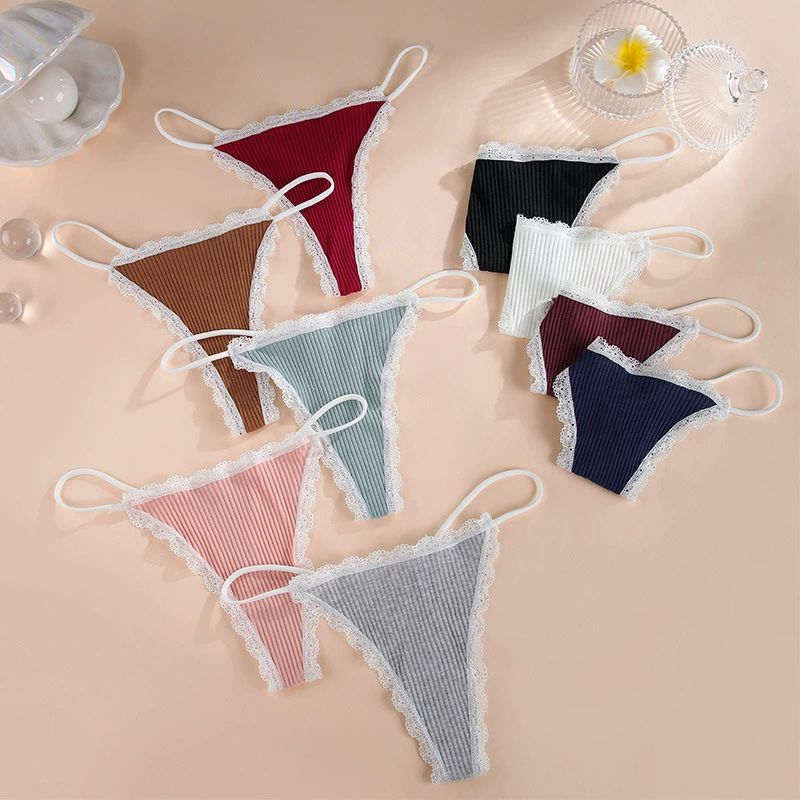 Women’s cotton thong, breathable thin‑strap underwear with lace, sexy comfortable, sizes S–XL