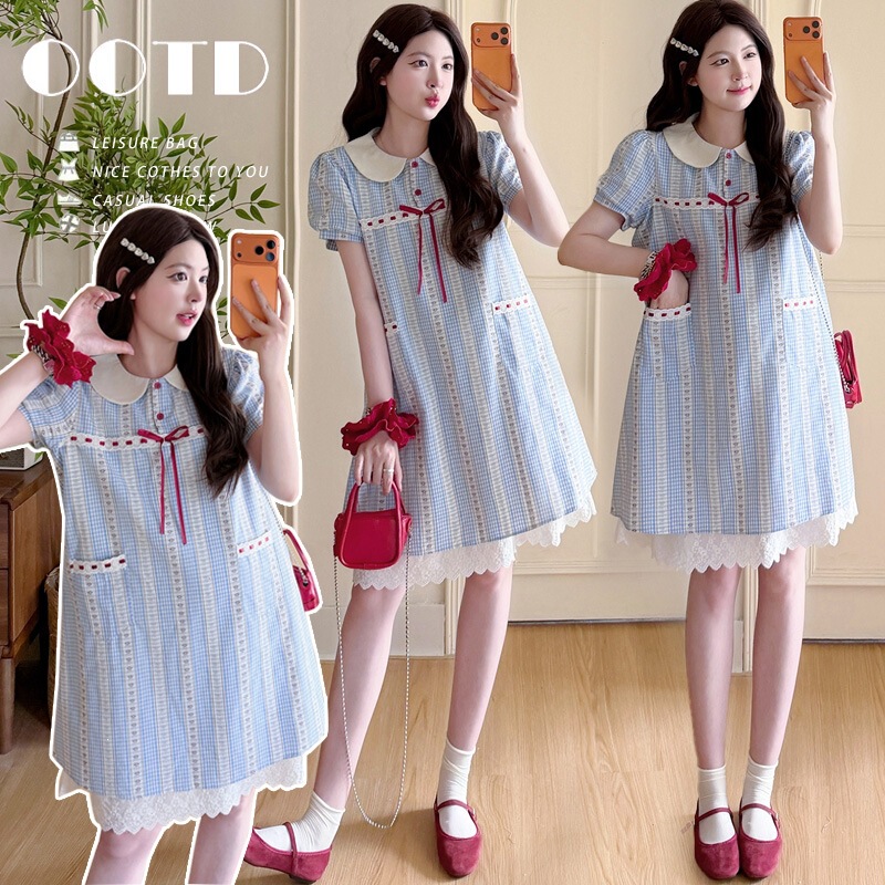 Real Shot of the 2026 French-Style Sweet Plaid Doll Collar Dress for Pregnant Women, Age-Reducing Lace Slimming Princess Dress Real Shot of the 2026 French-Style Sweet Plaid Doll Collar Dress for Pregnant Women, Age-Reducing Lace Slimming Princess Dress