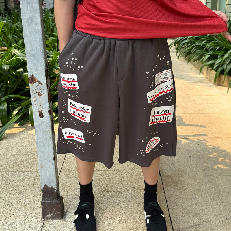 American-Style Rivet Label Print Casual Cropped Pants for Women, Summer Cleanfit Loose Wide-Leg Pants, Slimming Versatile Shorts American-Style Rivet Label Print Casual Cropped Pants for Women, Summer Cleanfit Loose Wide-Leg Pants, Slimming Versatile Shorts