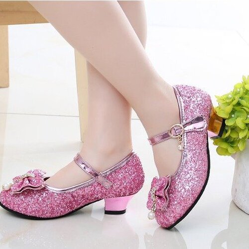 New Women's Children's High Heels Princess Shoes for Children Students Performance Silver Pink Spring Girls Comfortable Small Leather Shoes
