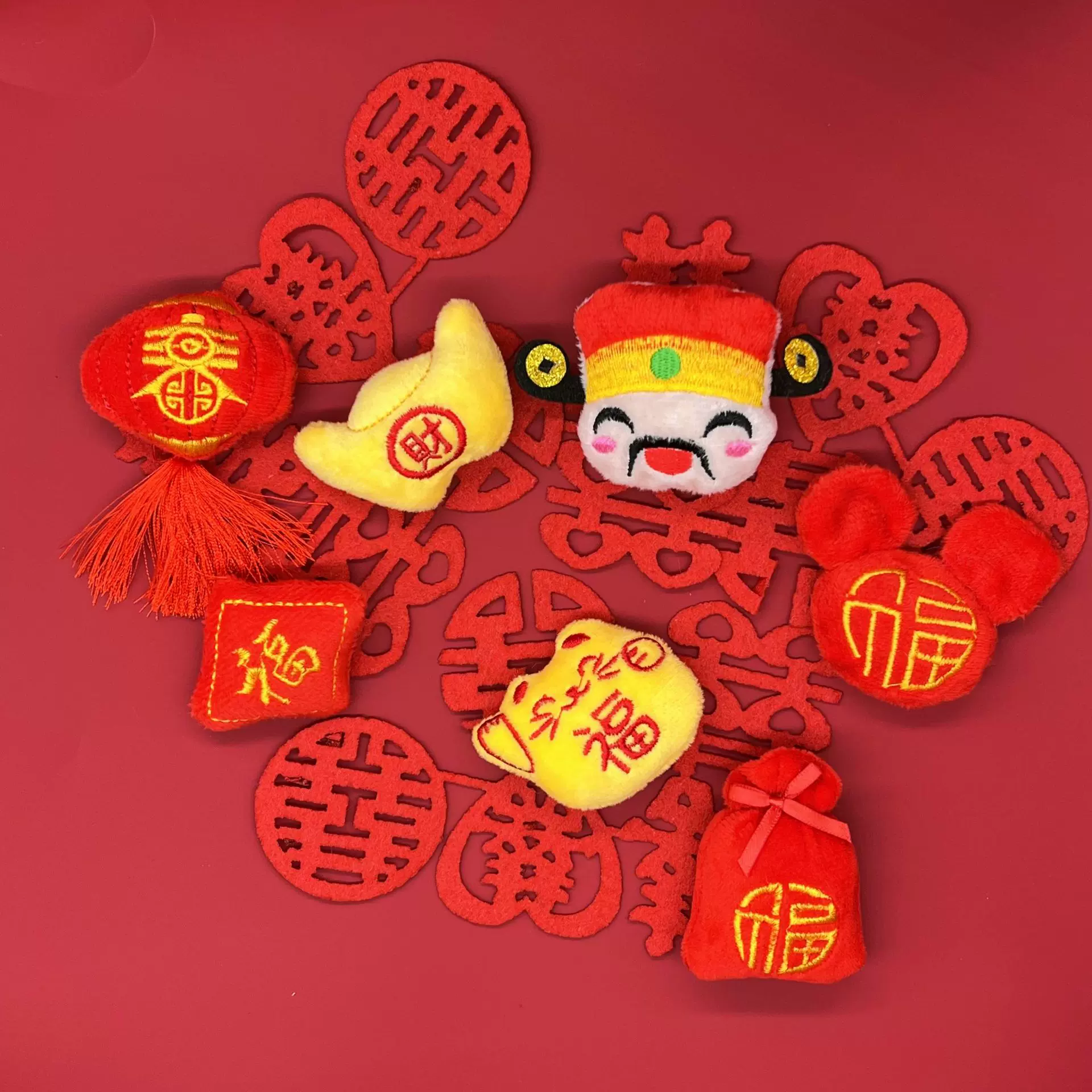 新年灯笼福袋元宝毛绒玩具玩偶喜庆财神爷毛绒配件儿童服装配饰