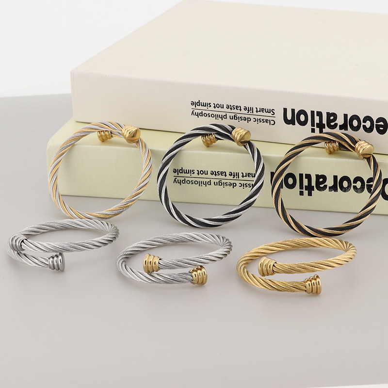 Foreign trade supply jewelry personality stainless steel winding geometric cable wire rope opening bracelet bracelet accessories