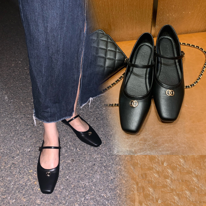 Elegant Mary Jane shoes low-cut square toe flat