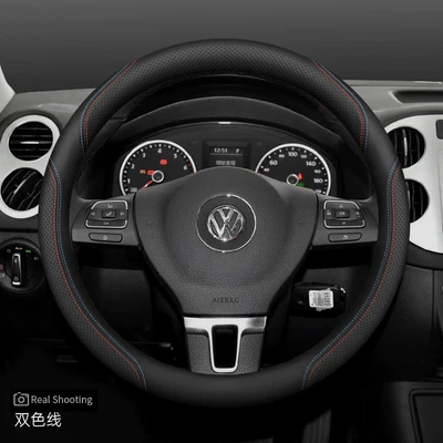 Steering wheel cover: Cover for Bora Id3 Tayron - universal-fit-round-two-tone-stitching-thread-default