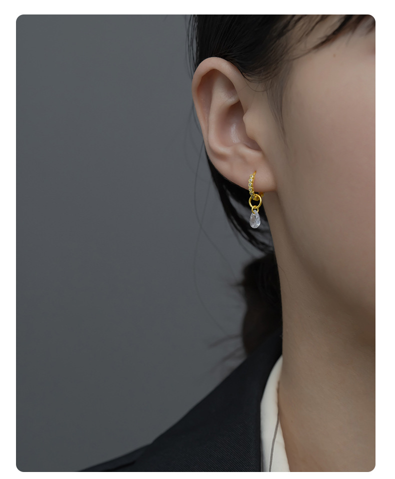 1 Piece 1 Pair 4.9*12.9mm 925 Sterling Silver Zircon 18K Gold Plated Oval Water Droplets Heart Shape Pendant Hook Earring Findings Earring Findings display picture 5