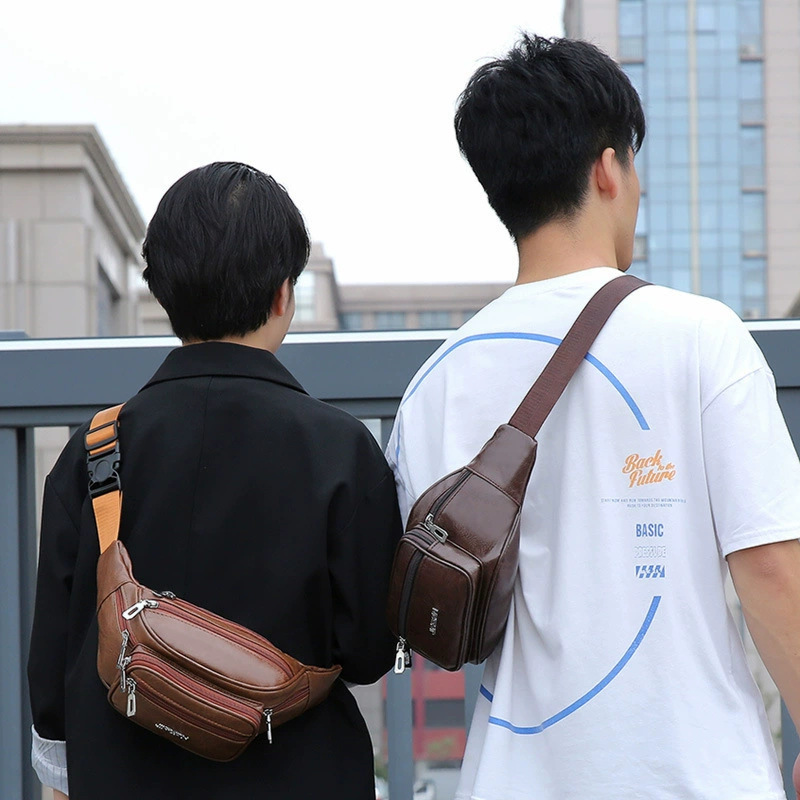 Cross-Border Hot-Selling Men's and Women's Wear-Resistant Pu Cross-Body Chest Bag, Large Capacity Outdoor Running Travel Phone Waist Bag