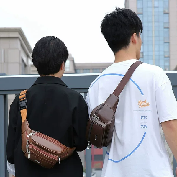 Cross-Border Hot-Selling Men's and Women's Wear-Resistant Pu Cross-Body Chest Bag, Large Capacity Outdoor Running Travel Phone Waist Bag
