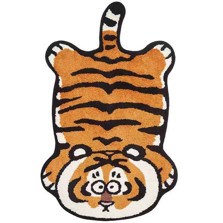Cute Cartoon Lying Tiger Imitation Cashmere Floor Mat, Thick Absorbent Bathroom Mat, Home Bedroom Cooling Foot Mat, Dropshipping