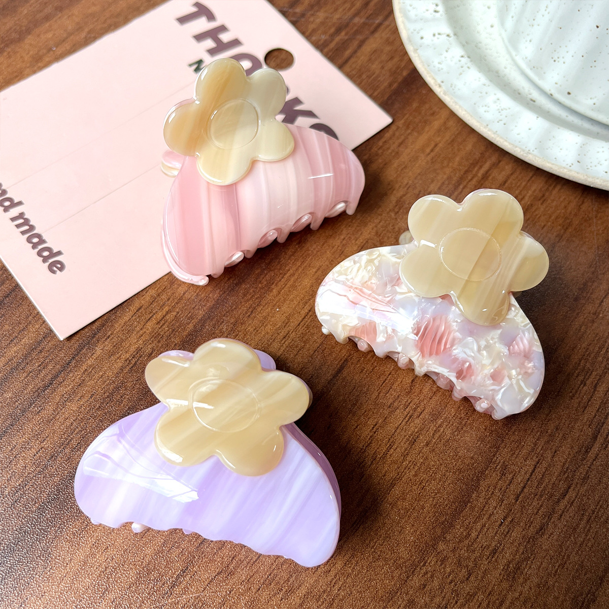 Retro nicho francés acético empalme flores tiñez agarrar clips temperamento pequeño tarjeta de cabello de tiburón clip de cabello adornamiento para mujeres image 5