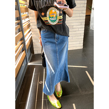 百视旺 分割设计A字鱼尾裙丹宁蓝牛仔裙半身裙夏中长款显瘦包臀裙