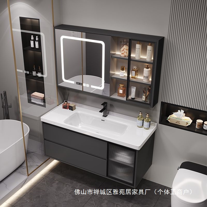 洗手盆柜实木浴室柜岩板陶瓷一体盆卫生间洗面洗漱台洗脸盆柜组合