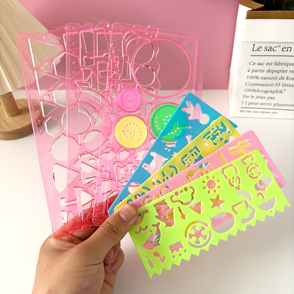 20cm7 piezas de conjunto de regla de dibujo de dibujo plantilla regla de conjunto de herramientas regalo de recompensa para niños estudiantes caliéndide