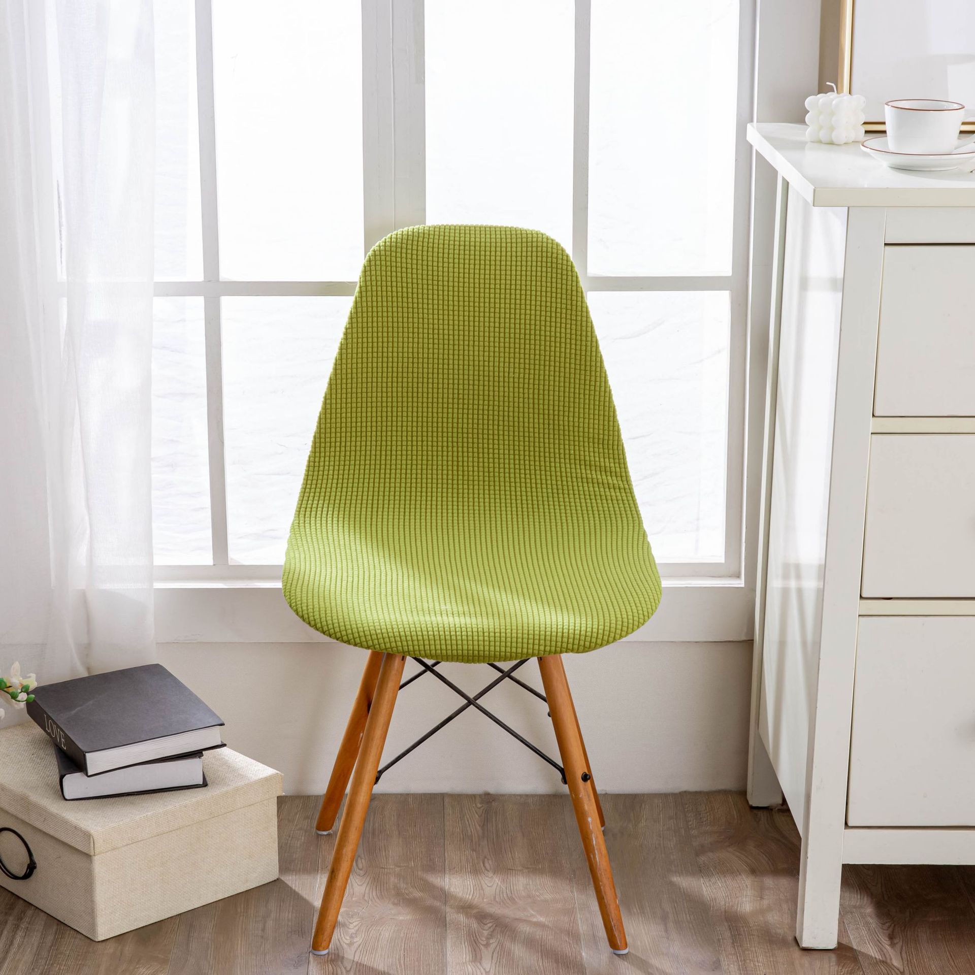 Amazon Kalın Mısır Kadifesi Eames Kabuk Sandalye Kılıfı Toz Geçirmez Aşınmaya Dayanıklı Granül Polar Kavisli Kulüp Sandalye Kılıfı