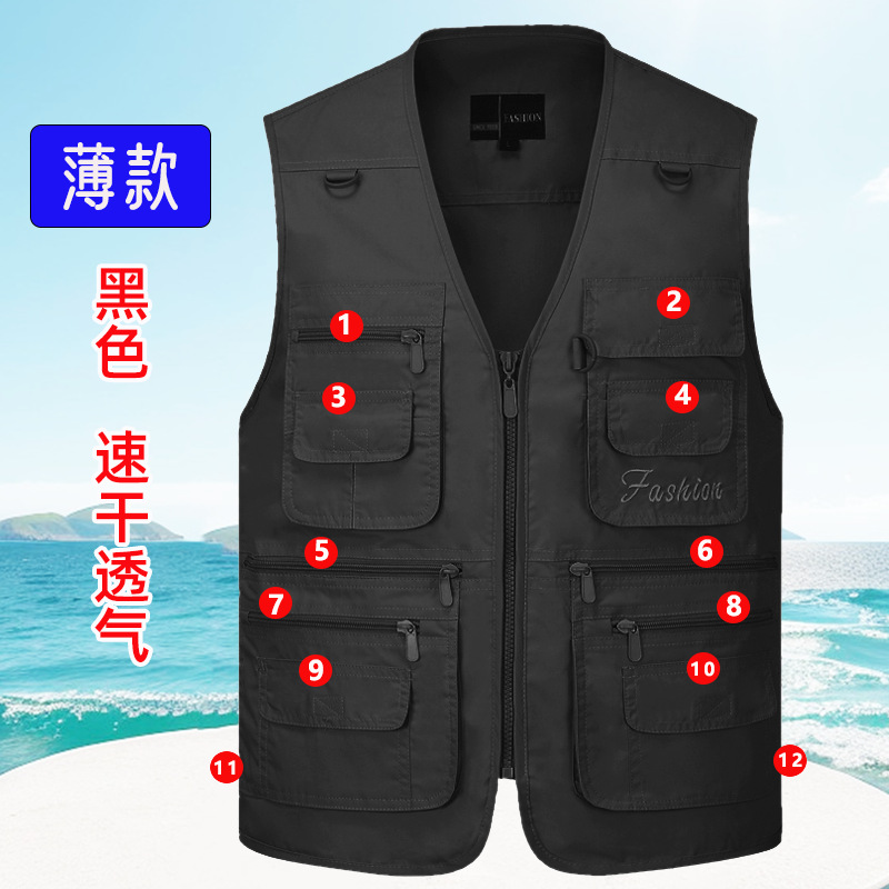 Chaleco fino de verano de gran tamaño transfronterizo de secado rápido al aire libre multibolsillos fotógrafo reportero pesca ocio chaleco herramientas nuevo
