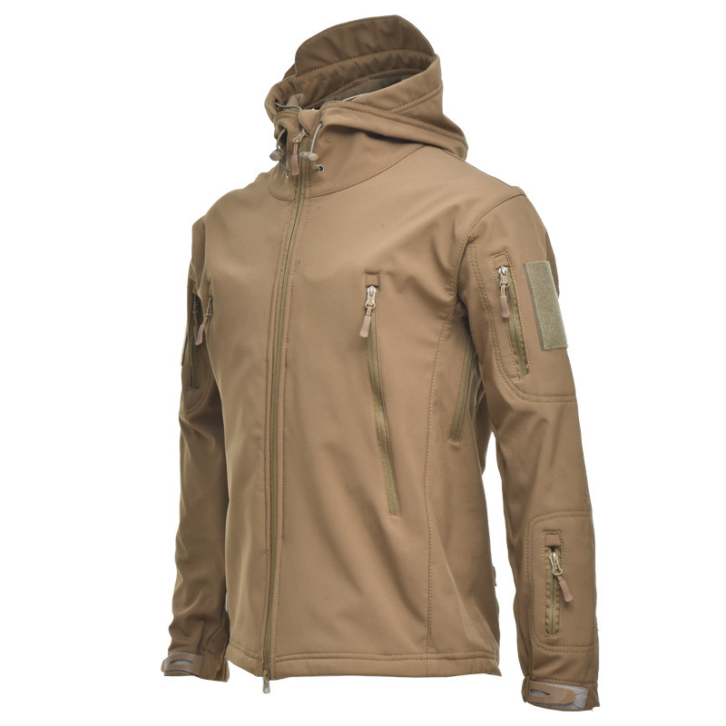 Fábrica directa chaqueta de asalto de cáscara blanda chaqueta de invierno con capuchón chaqueta de viento impermeable cuero cálido camuflaje escalada