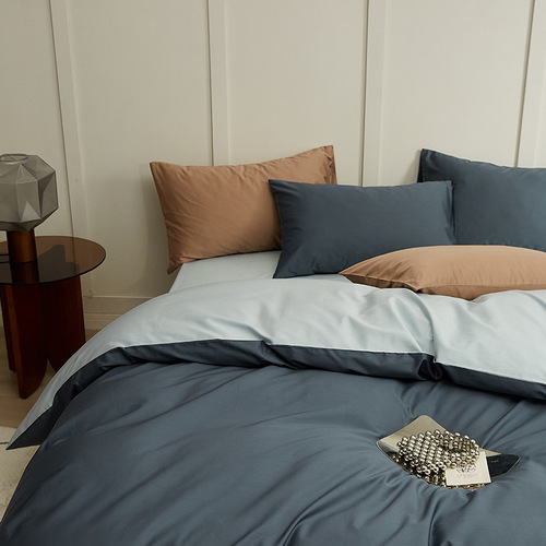 Light Luxury 100-Count Long-Staple Cotton Four-Piece Set: All-Cotton Solid-Color Bed Sheets, Fitted Sheet, and Duvet Cover—Perfect for Dorms, 1.8m Bed