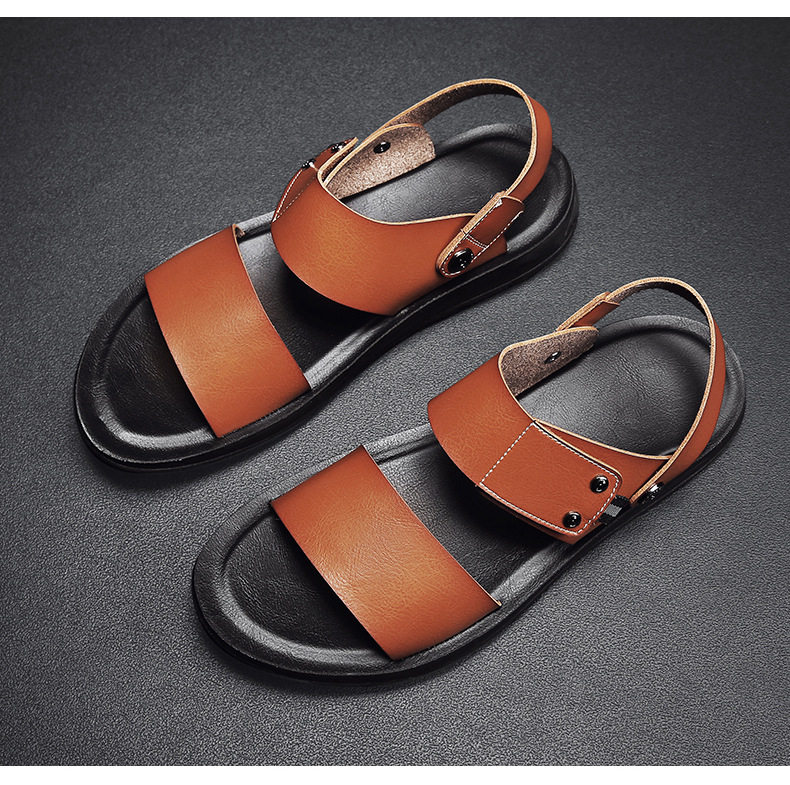 Dép sandal nam cao cấp hở ngón, quai da thoáng khí chống trơn trượt đi biển, đi ngoài trời — Màu xanh đậm trên nền nâu, Nền nâu vàng nâu, Nền nâu, nâu đậm., nền nâu đen chi tiết 18