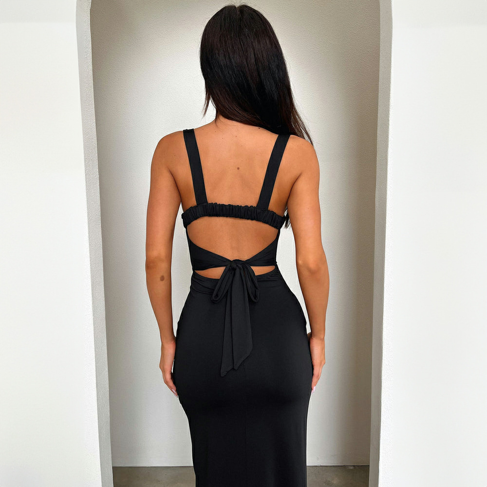 ChicShe European And American Style Cross-Border 2024 Summer New Slim Fit Elegant Sleeveless Split Backless Strap Bodycon_voghion.com