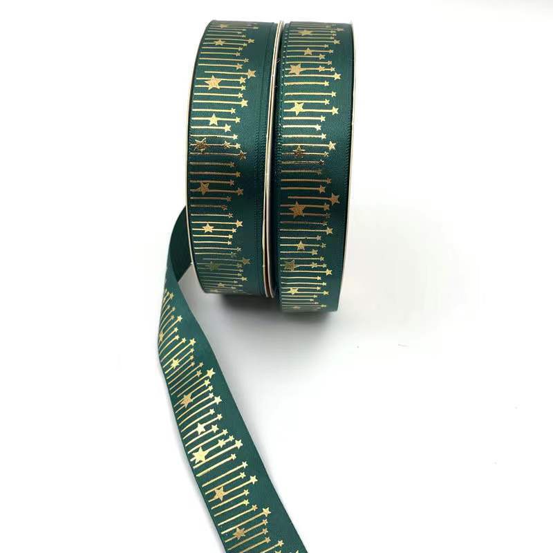 Cinta de meteorito dorado sólido caliente Impresión de estrellas cinta de poliéster bandeja de barra de cinta flor caja de regalo embalaje en stock al por mayor