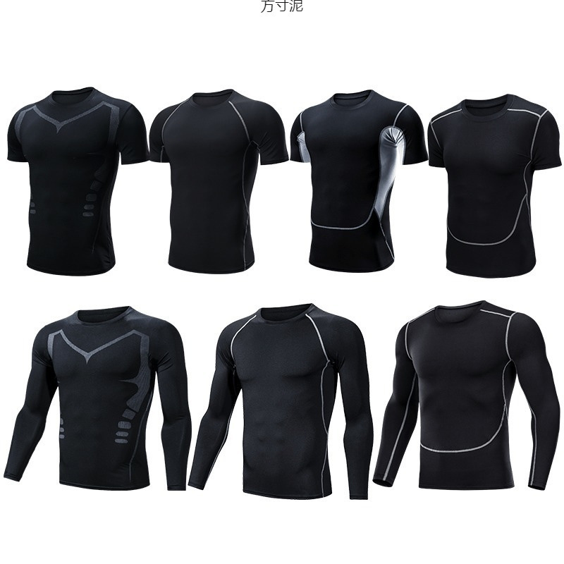 Tights Men's Sports Fitness Suit Basketball Training Sweat Suit Running Quick-Drying Vest Top T-Shirt Short-Sleeved