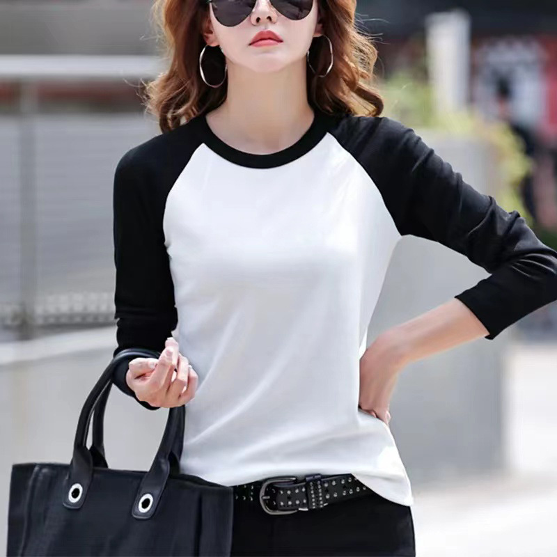 Autumn and winter contrast color new thread velvet cross-border women's top base shirt women's thermal underwear contrast color slim T-shirt