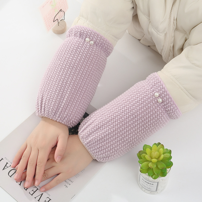 毛绒短款羽绒服袖套女款冬季加厚保暖手袖百搭珍珠套袖棉衣护袖头|undefined