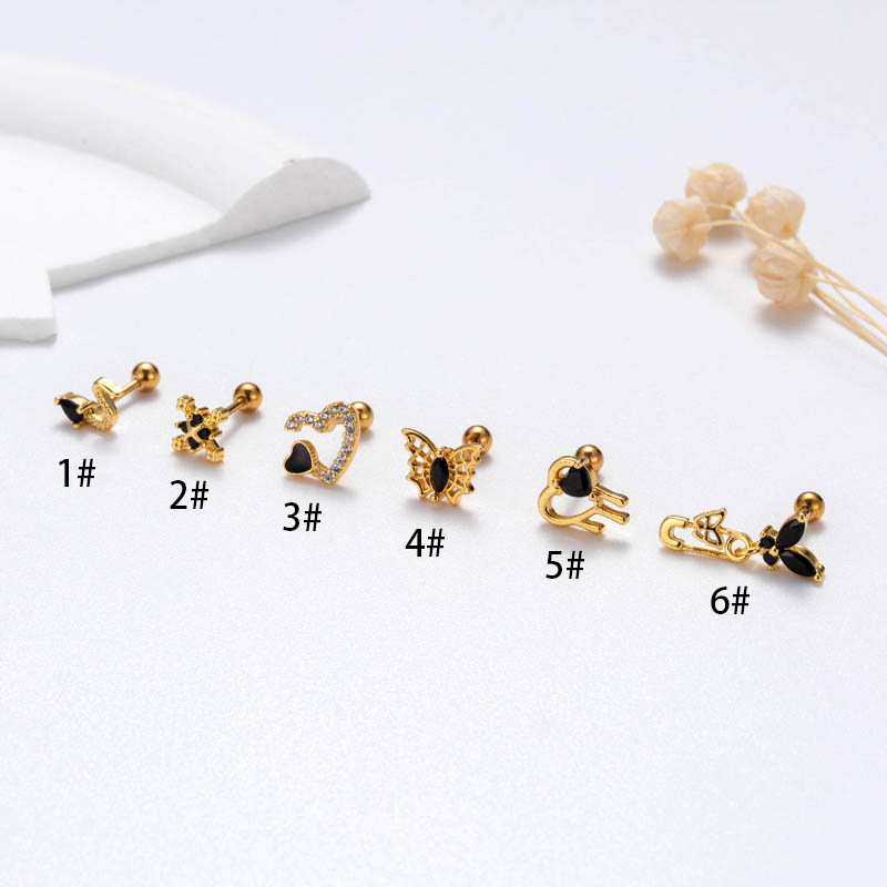 2 pezzi Henson nuova vite a doppia testa in acciaio inossidabile 0.8 orecchio con asta borchie per orecchio a farfalla con zircone nero_voghion.com