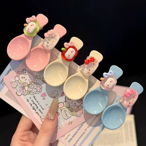 Cat-Themed Rice Bowl Sweet Ins-Style Girly Cute Duckbill Clip Imitation Spoon Fun Hairpin