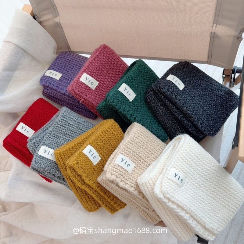 Retro children's winter knitted solid color windproof travel keep…