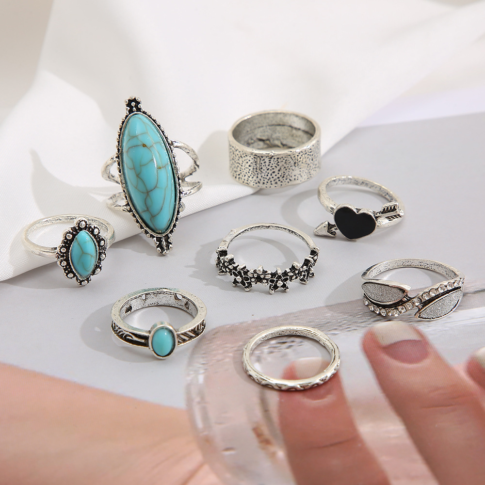 Women's Retro Ethnic Style Geometric Alloy Rings Plating Artificial Crystal Turquoise display picture 5