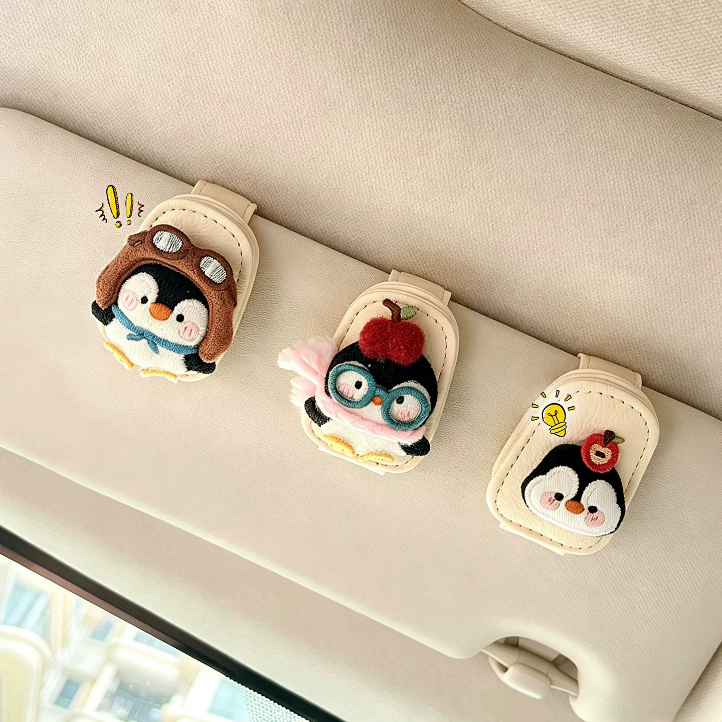 차량용 선바이저 펭귄 안경걸이 선글라스 영수증 보관 클립