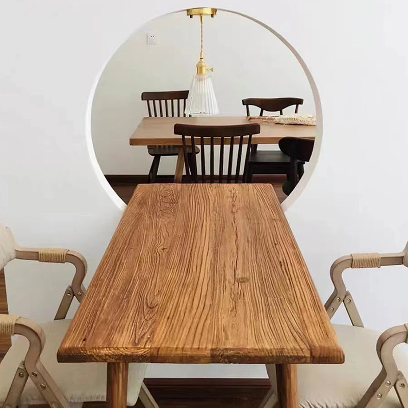 老榆木大板桌做旧风格原木书桌面板老门板实木吧台餐桌飘窗板