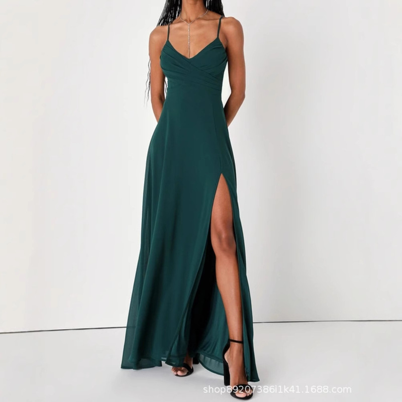 Amazon European and American Chiffon Bridesmaid Dress Long Dress Slim Shoulder-Shoulder Dress for Best Friend Amazon Bridesmaid Group Evening Dress for Women