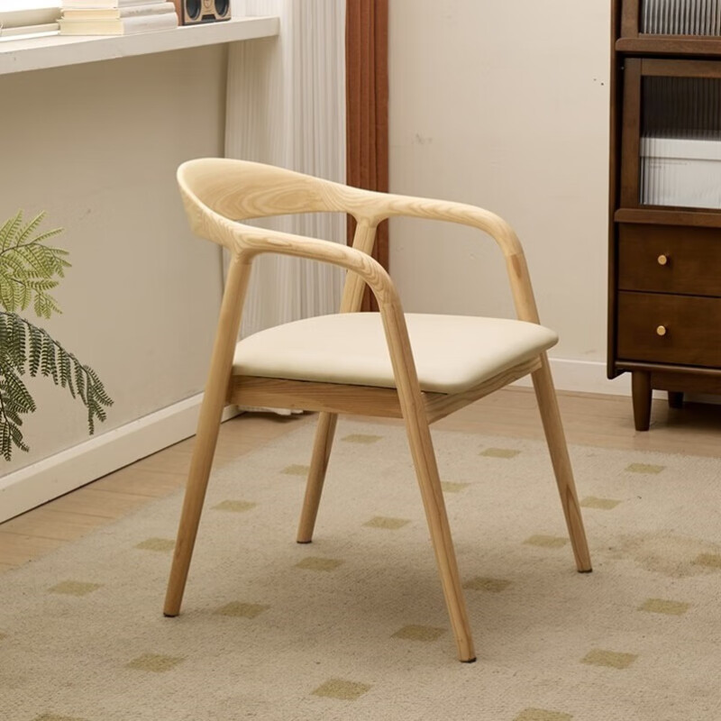 Silla de madera maciza silla de comedor de madera de cera blanca silla de respaldo silla de sillón silla presidencial silla de estudio con reposabrazos simple