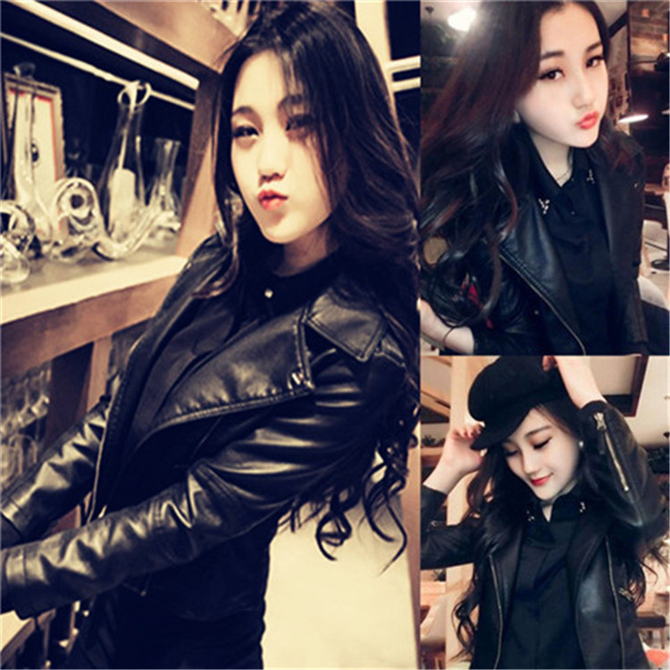 Vintage Black Leather Women's Spring New Loose Leather Jacket Biker Jacket BF Academic Style Korean Style Slim PU Leather