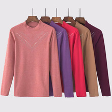 新款磨绒半高领2024打底衫女秋冬中厚保暖单层秋衣中老年长袖T恤