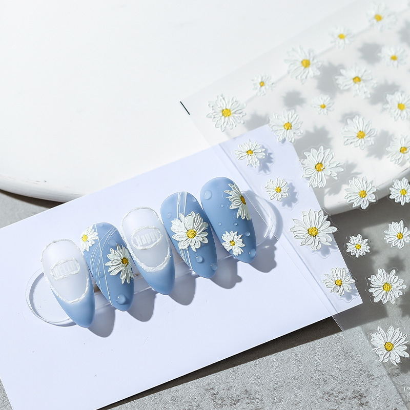 Iron Spring Day Fresh Daisy Nail Art Stickers Ts1263 Embossed 3D Simple Ins Style Floral Nail Stickers