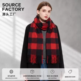 亚马逊格子大围巾仿羊绒流苏披肩斗篷两用欧美风保暖现货跨境工厂