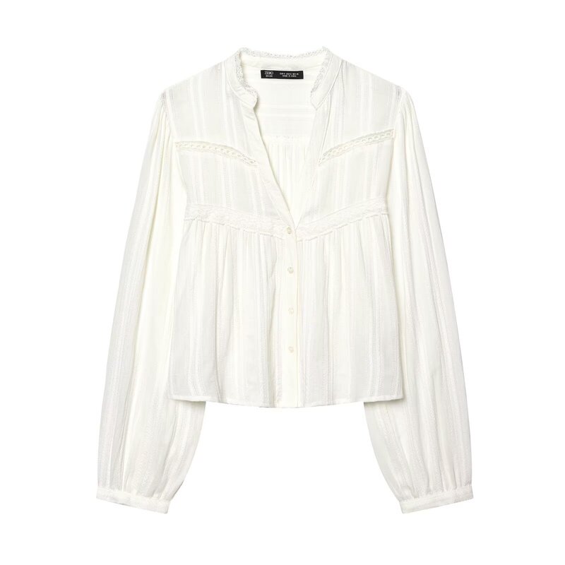 White Shirt with French Design, V-Neck, Puff Sleeves, Long-Sleeve Blouse for Women, Fresh and High-End Feel, Spring Top, Cardigan White Shirt with French Design, V-Neck, Puff Sleeves, Long-Sleeve Blouse for Women, Fresh and High-End Feel, Spring Top, Cardigan
