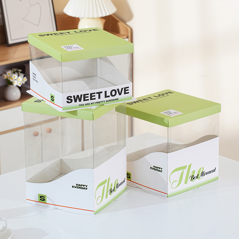 Caja de pastel de cumpleaños Caja de pastel totalmente transparente Nueva caja de embalaje de pastel con sello de cintura 6 6 8 8 10 10 12 pulgadas simple y doble