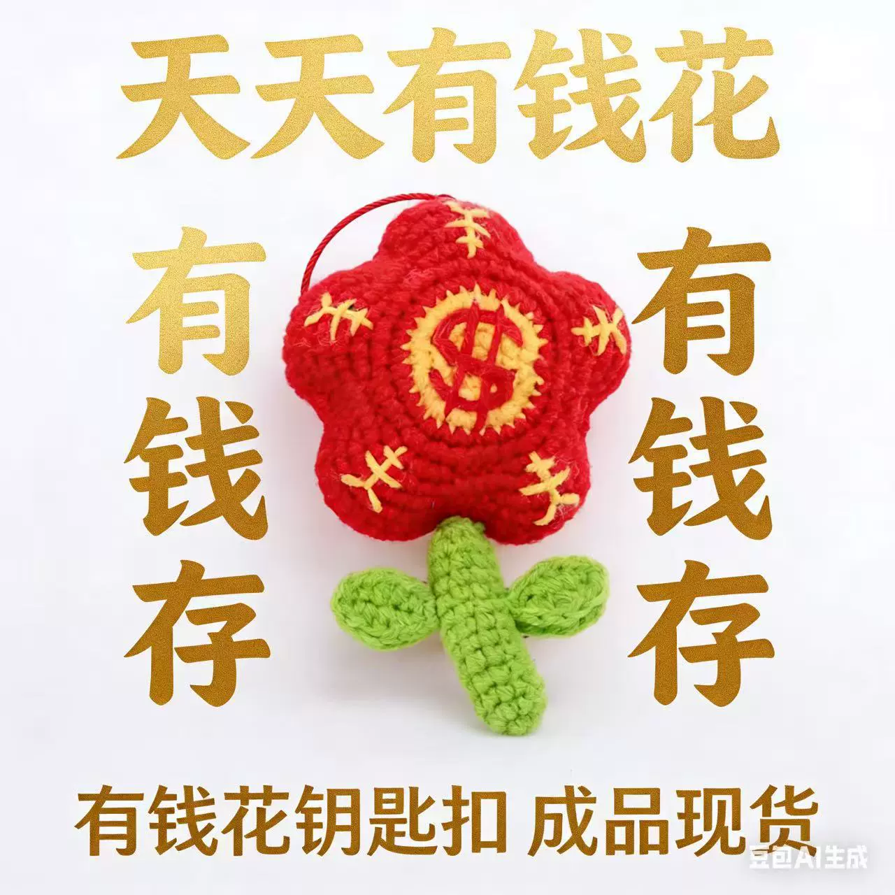 新年吉祥毛线手工钩织有钱花玩偶包包挂件 发财花朵挂饰钥匙扣