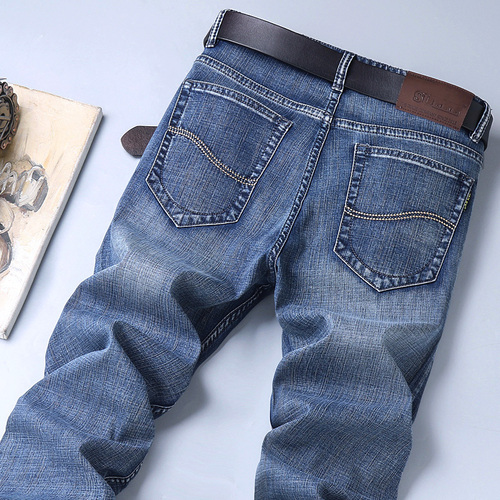 Guangzhou Xintang Maixin jeans men's stretch straight loose mid-waist middle-aged long pants men's wear factory wholesale