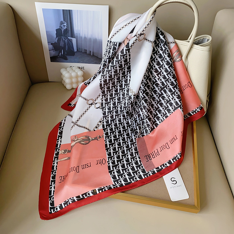 Pañuelo de seda bufanda cuadrada de alto grado de seda artificial Impresión de letras 70 pequeña bufanda cuadrada moda simple satén bufanda profesional personalización