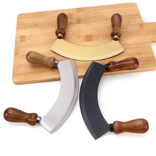 7inch Stainless Steel Cheese Cutter Herb Vegetable Chopper Wooden Handle Pizza Cutter Pastry Cutter Kitchen Tool