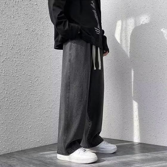 Pants high street ins fashionable jeans men's spring and autumn American retro loose wide-leg pants fashionable brand Ruan handsome straight trousers