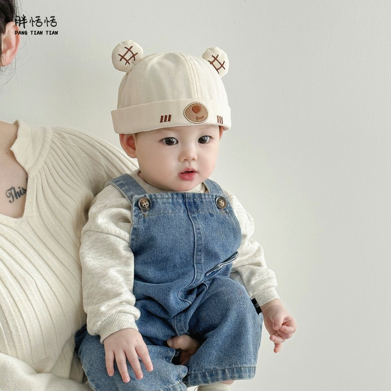 Sombrero para bebés primavera y otoño estilo coreano lindo oso algodón sombrero de primavera delgado bebé sombrero de piel de melón universal