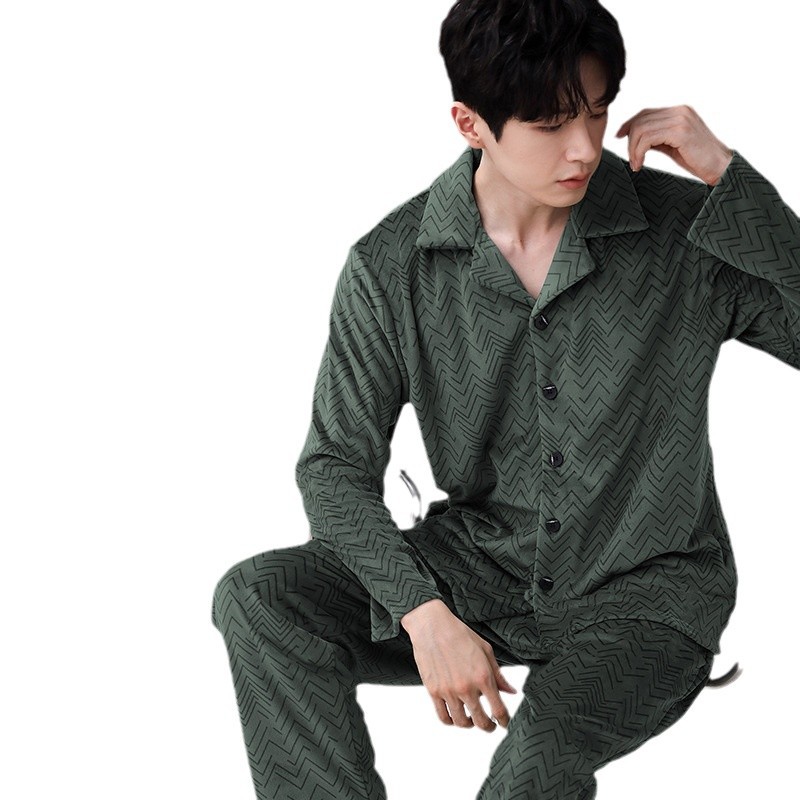 아일랜드 벨벳 가디건 인 가을 겨울 잠옷 남성용 옷깃 긴팔 바지 간단한 가정 의류 세트 외부 착용 가능