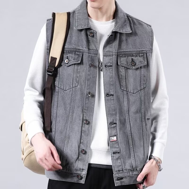 American Style Spring and Autumn Denim Coat Men's Fashionable Brand Loose and Handsome Vintage Work Jacket Waistcoat All-match Vest Vest