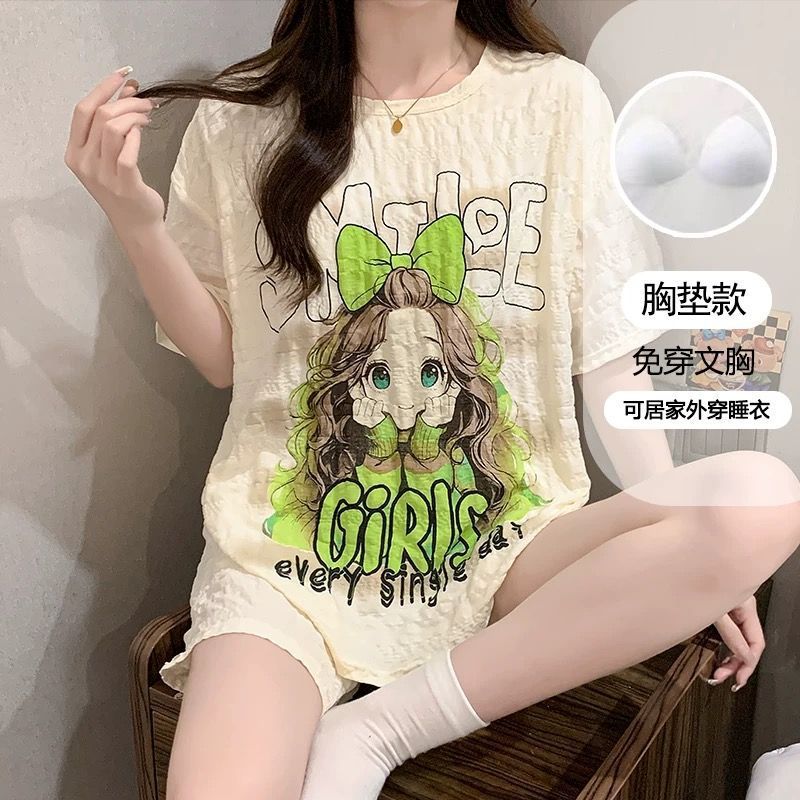 Pijamas transfronterizos al por mayor con almohadillas para el pecho, pantalones cortos de manga corta para mujer